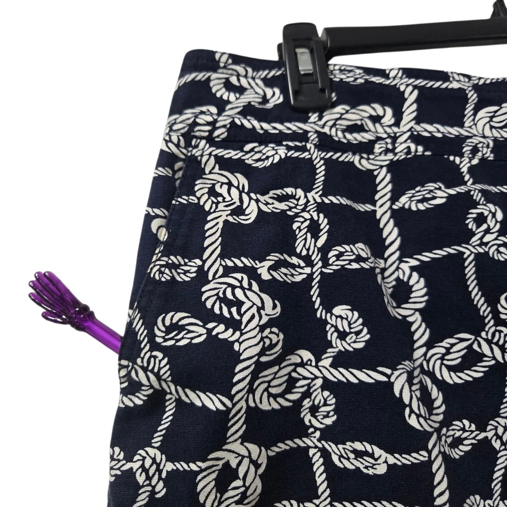 Talbots Rope Knot Print‎ Mini Skirt Navy Blue White Cotton Stretch Pockets